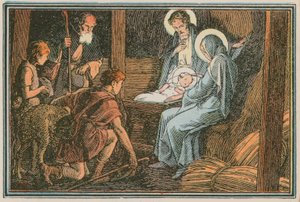 Scène uit het leven van Jezus (gekleurde gravure) door French School