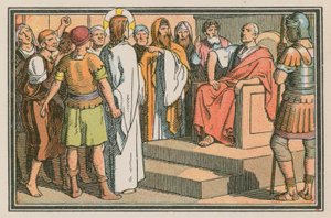 Scène uit het leven van Jezus (gekleurde gravure) door French School