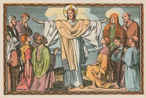 Scène uit het leven van Jezus (gekleurde gravure) door French School