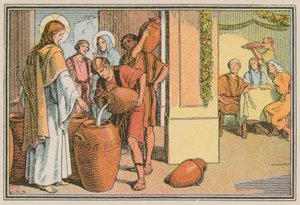 Scène uit het leven van Jezus (gekleurde gravure) door French School
