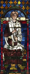 Zittende Malaleel, zoon van Kaïn (gebrandschilderd glas)