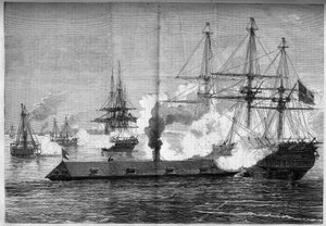 Secessieoorlog (1861-1865) of Amerikaanse Burgeroorlog - Zeeslag bij Newport News (Virginia) - 8-9 maart door French School
