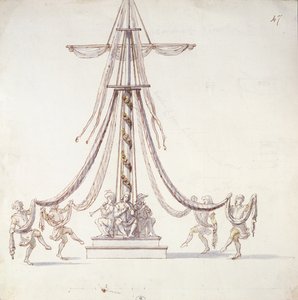 Decorontwerp voor een ballet met zeelieden die rond een mast dansen, uit een collectie getiteld Les Menus Plaisirs du Roi door French School