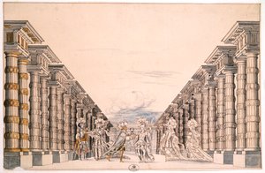 Decorontwerp voor een niet-geïdentificeerd toneelstuk, uit een collectie getiteld Menus Plaisirs du Roi
