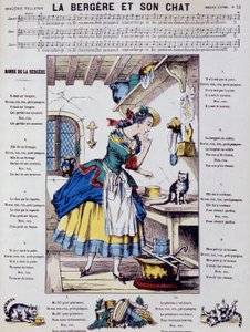Bladmuziek voor populair lied: la bergère et son chat - afbeelding van Epinal