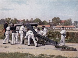 Schieten met een 95 kanon vanaf een uitkijkpost voor zetels en plein - in 