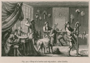 Winkel van een barbier en pruikenmaker (naar Cochin) door French School