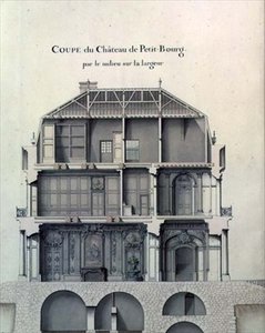 Dwarsdoorsnede door het midden van het Chateau de Petit-Bourg, met zicht op de salon door French School