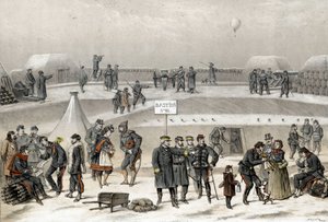 Belegering van Parijs in 1870 tijdens de oorlog 1870-1871. De soldaten bereiden de verdediging van de stad voor: men kan een soldaat in de bunker zien. door French School