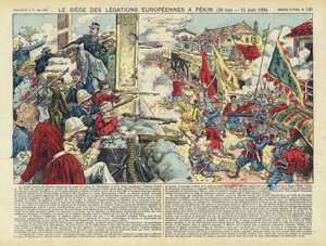 Belegering van de Europese legaties in Beijing, Bokseropstand, China, 20 juni - 15 augustus 1900 (kleurenlitho)