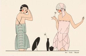 Zijden lingeriemode uit de jaren 1920 (kleurenlitho) door French School
