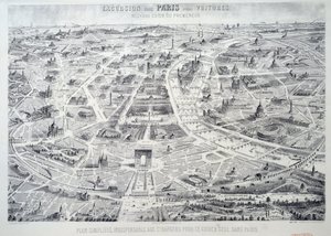 Vereenvoudigd plan van Parijs onmisbaar voor vreemdelingen om zich alleen in de stad te oriënteren. Plaat uit 
