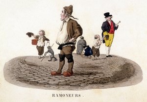 Kleine schoorstenen schreeuwen in de straten - gravure door French School