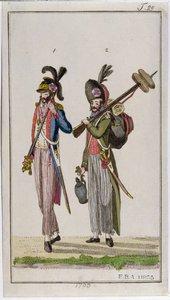 Soldaten van de Franse Revolutie met bajonetten in 1793 door French School