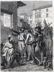 Soldaten, jullie behoeften zijn groot: Franse soldaten lezen de proclamatie van generaal Bonaparte in november 1799 - Gravure van 1865 in "Histoire du Consulate et de l