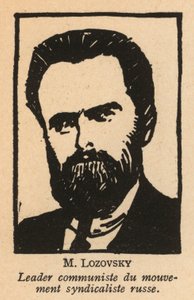 Solomon Lozovski, Russische bolsjewistische revolutionair en Sovjetpoliticus, algemeen secretaris van de Internationale Rode Arbeidsunie (Profintern) (litho)