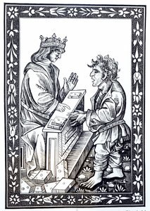 Salomo en Marcoul, illustratie uit Wetenschap en Literatuur in de Middeleeuwen en Renaissance, geschreven en gegraveerd door Paul Lacroix, 1878 door French School