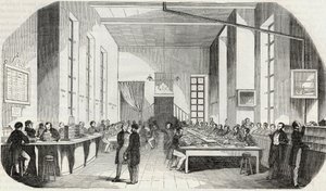 Sorteren van brieven in Parijs - Gravure in 