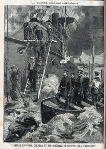 Spaanse admiraal Cervera en zijn officieren gaven zich over aan de Amerikanen. De onafhankelijkheidsoorlog van Cuba, dat onder Spaanse heerschappij stond, brak uit in 1895, en de Cubanen vroegen de Amerikanen om in te grijpen. Zo begon en eindigde de oorlo