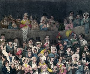 Toeschouwers die applaudisseren in het theater, gegraveerd door Benard en Frey, 1837