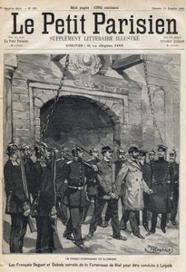 Spionageproces in Duitsland: de Fransen Daguet en Dubois overgebracht van de Kiel-vesting naar Leipzig. Een van de krant Le petit Parisien op 10/12/1893 (gravure)