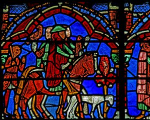 St. Cheron raam: het paard en gevolg van de prins