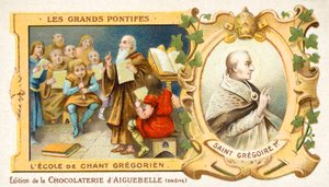 St. Gregorius de Grote, en een school van Gregoriaanse zang (chromolitho) door French School