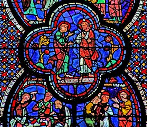 Het Sint-Jans-raam: Christus verschijnt aan Sint-Jan door French School