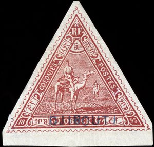 Postzegel van de Franse kolonie Obock hernoemd naar 