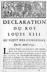 Verklaring van Lodewijk XIII (1601-43) over de komieken, 16 april 1641 door French School