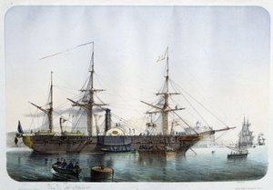 Stoomfregat in de haven van Toulon, circa 1850