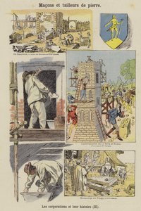 Steenhouwers en metselaars (kleurenlitho) door French School