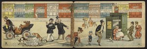 Straatscène met een rij gesloten winkels en een gesloten openbaar toilet door French School