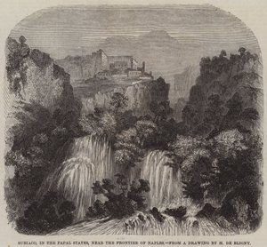Subiaco, in de Pauselijke Staten, nabij de grens van Napels (gravure) door French School