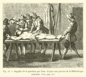 Marteling met water, naar een gravure uit de nationale bibliotheek