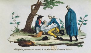 Chirurg opereert een kolonel van de huzaren op het slagveld door French School