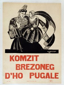 Spreek Bretons tegen je kinderen - Propagandaposter in het Bretons om Bretons aan te moedigen hun regionale taal te behouden door French School