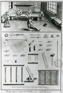 Leerlooiers, uit de Beschrijvingen van kunst en ambachten door Denis Diderot (1713-84), gepubliceerd c.1770 (zwart-wit foto) door French School