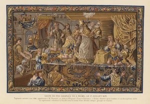 Tapijt met de kroning van koning Karel VII van Frankrijk, Reims door French School