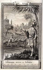 Telemachus keert terug naar Salente - gravure uit 1798 door Monnet in 