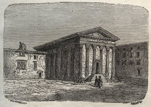 Tempel van Augustus en Livie in Wenen, in het Franse departement Isere (Romeinse tempel) - gravure in 