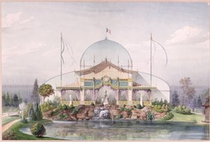 Tent en grote kas in de tuin van de Wereldtentoonstelling in Parijs in 1867 door French School