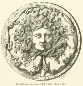 Hoofd van Medusa van de Farnese kom, in het museum van Napels door French School