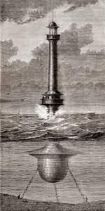 De 19e-eeuwse drijvende vuurtoren geplaatst bij de ingang van de haven van Liverpool, Engeland, uit 