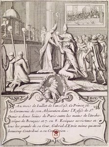 De afzwering van Hendrik IV (1553-1610) in St. Denis, juli 1593 door French School
