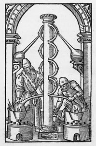 De alchemist aan het werk, kopie van een illustratie uit 