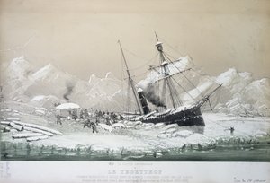 De Oostenrijkse schroefstoomboot Tegetthof vast in het ijs en aangevallen door ijsberen tijdens de ontdekkingsreis naar de Noordpool 1872-4 door French School