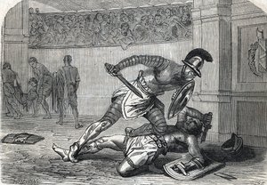 De strijd van de gladiatoren in de arena (gravure) 1864 door French School