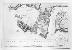 De Baai van Concepcion, Chili (gravure) door French School