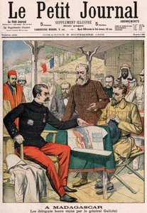De Boeren delegatie ontvangen door Generaal Joseph Simon Gallieni (1849-1916) in Madagaskar, omslag van Le Petit Journal kleurensupplement nr.625, 9 november 1902 door French School